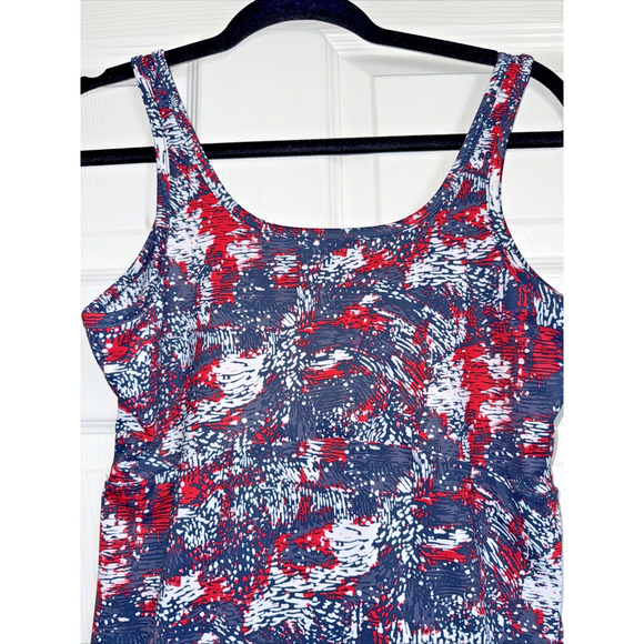 Columbia Omnifreeze Dress Small Red White Blue Waterbrush Cooling Performance - Picture 2 of 10